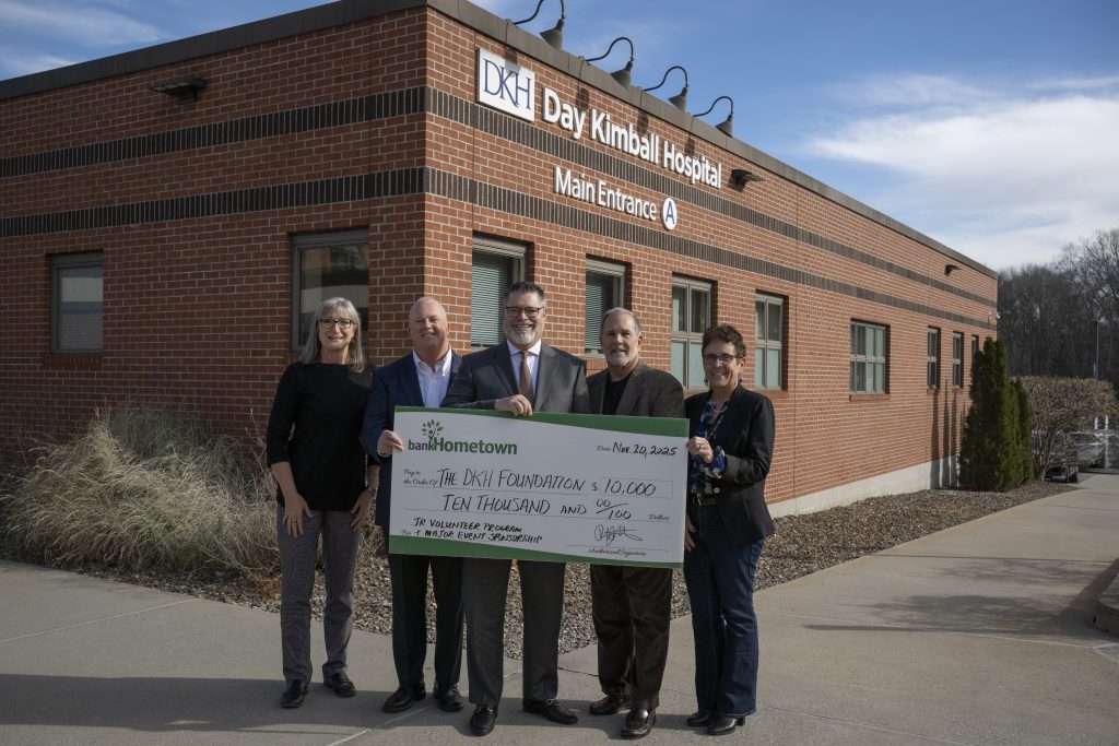 A check donation to Kimball Hospital through The Giving Tree.