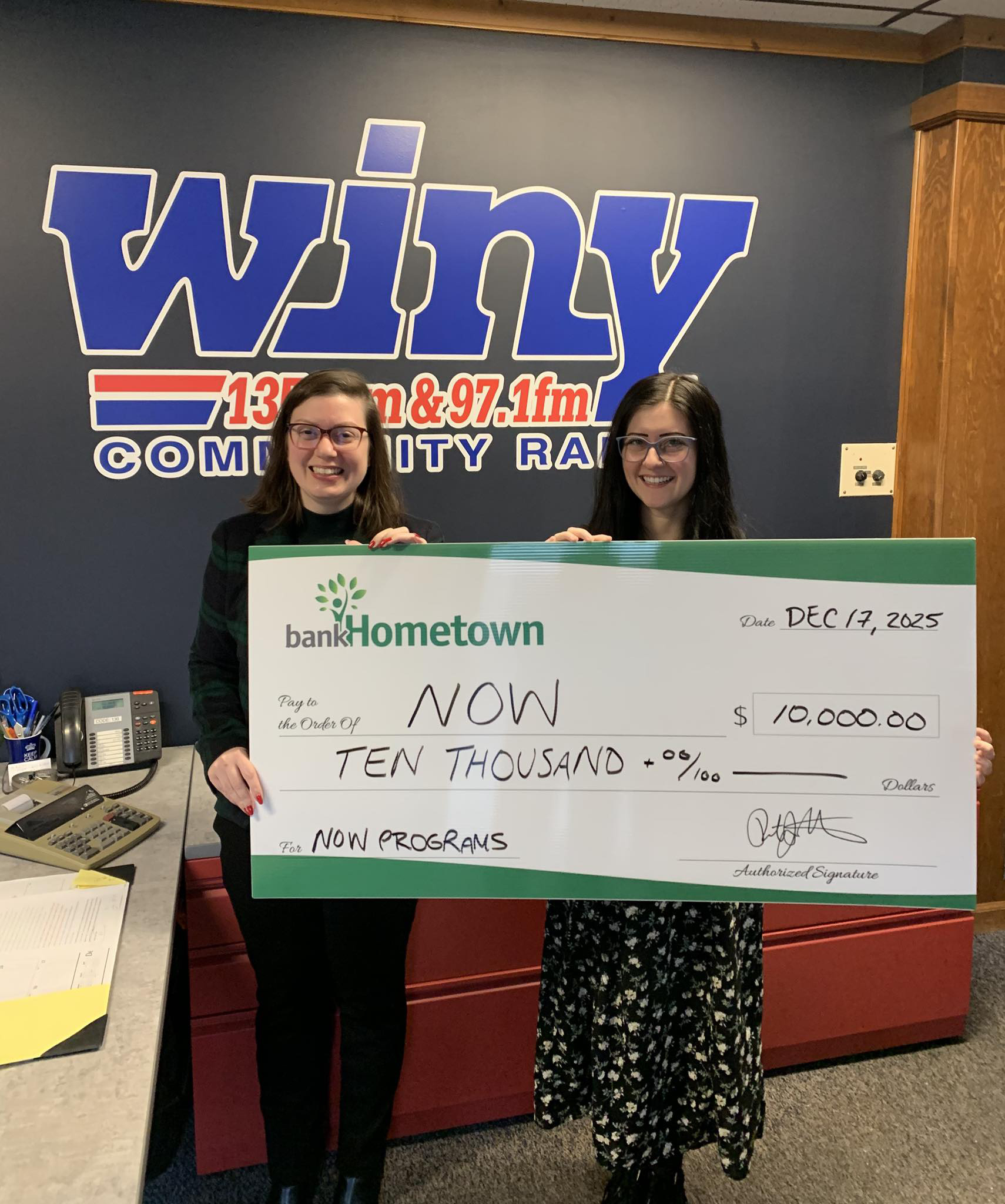 A check donation of $10,000 to Northeast Opportunities for Wellness.