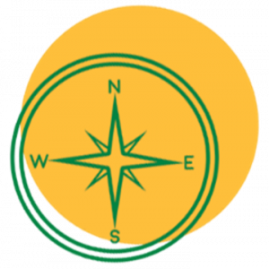 A compass icon pointing north